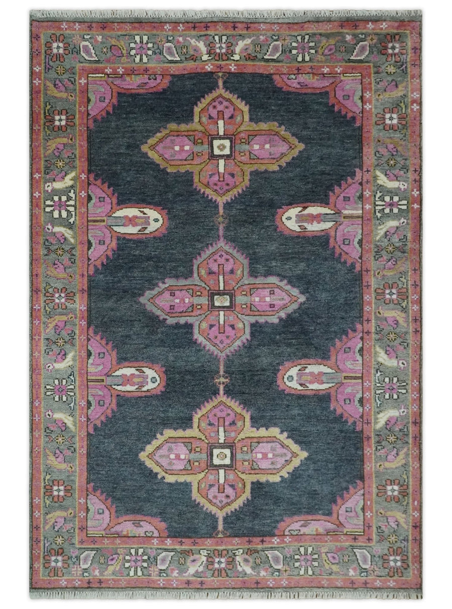Charcoal, Gray and Pink Traditional Hand Knotted 5x8 and 6x9 Wool Area Rug - The Rug Decor