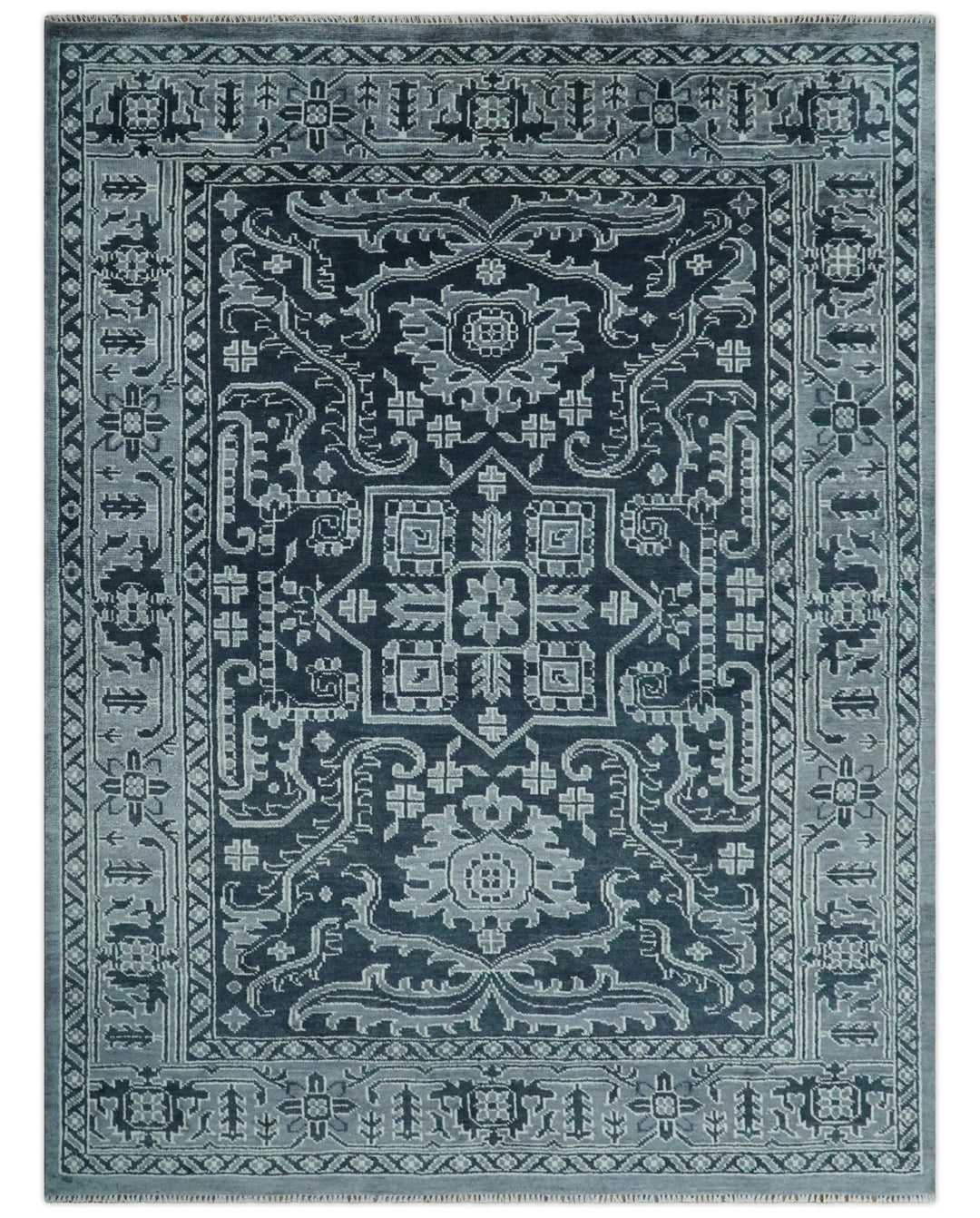Charcoal, Gray and Silver 9x12 Hand Knotted Traditional Persian Oushak Wool Rug, Accent Rug | TRDCP1083912 - The Rug Decor