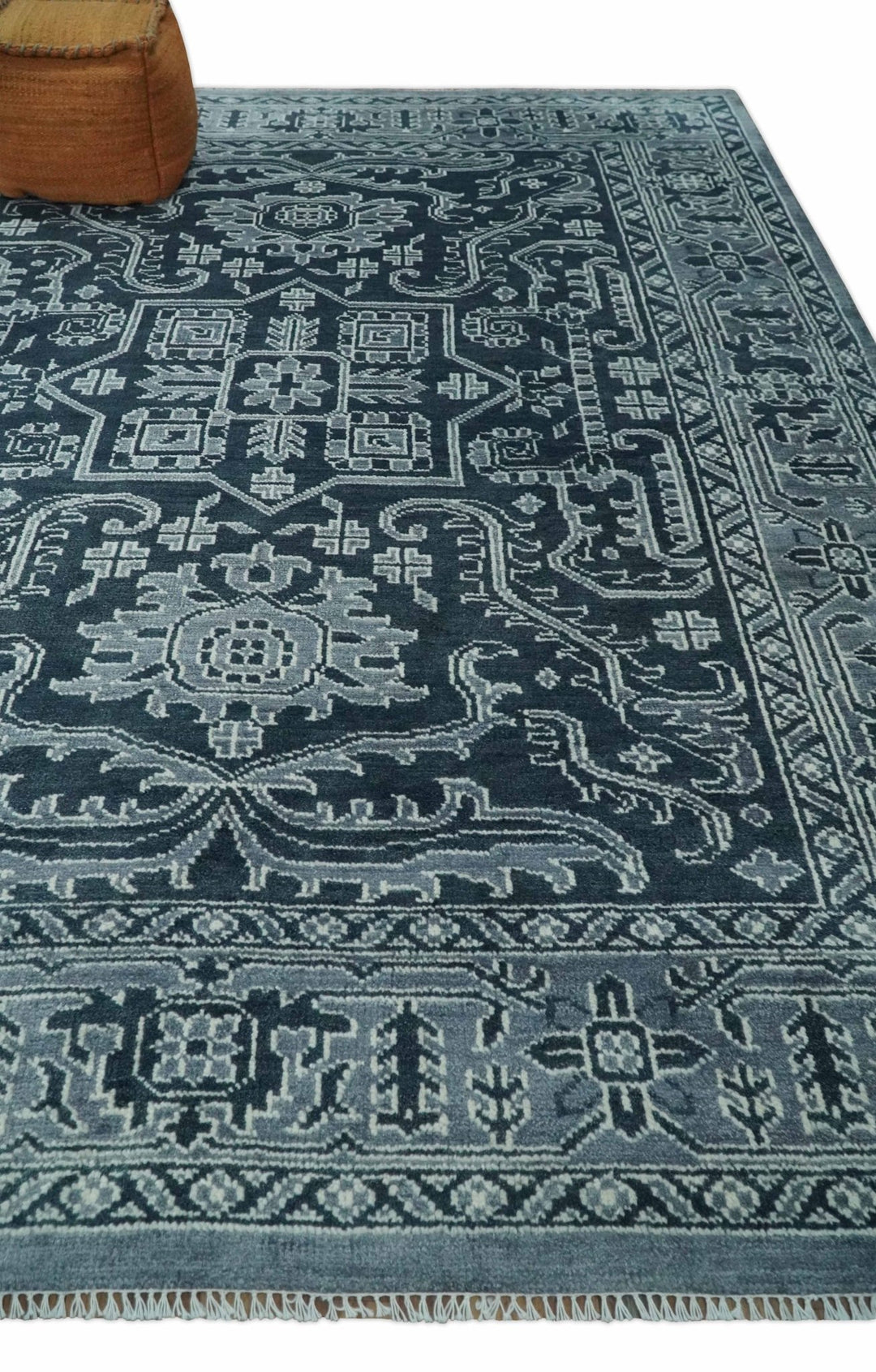 Charcoal, Gray and Silver 9x12 Hand Knotted Traditional Persian Oushak Wool Rug, Accent Rug | TRDCP1083912 - The Rug Decor