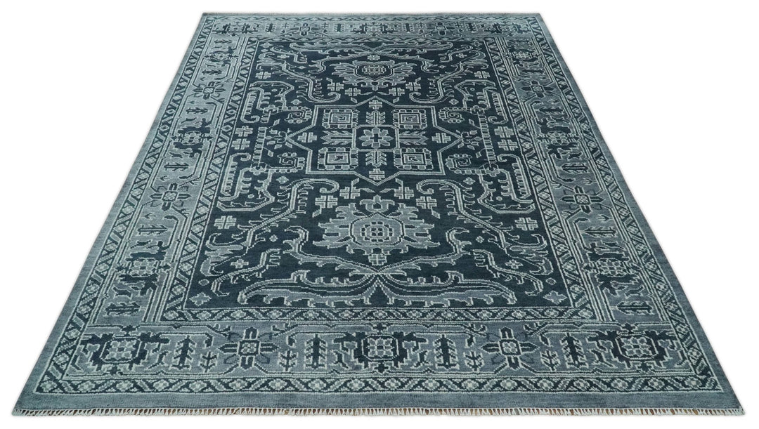 Charcoal, Gray and Silver 9x12 Hand Knotted Traditional Persian Oushak Wool Rug, Accent Rug | TRDCP1083912 - The Rug Decor