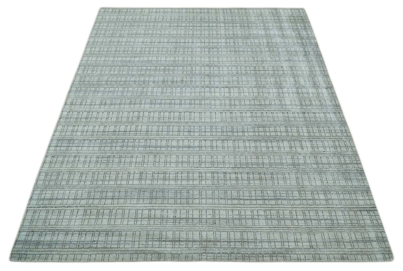 Checkered Beige, Brown and Gray Scandinavian 8x10 Hand Made Blended Wool Flatwoven Area Rug | KE31 - The Rug Decor