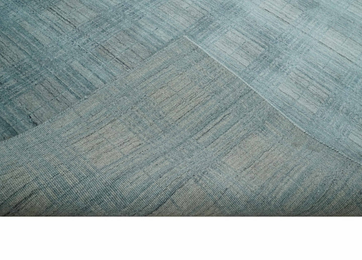 Checkered Blue and Gray Scandinavian 8x10 Hand Made Blended Wool Flatwoven Area Rug | KE26 - The Rug Decor