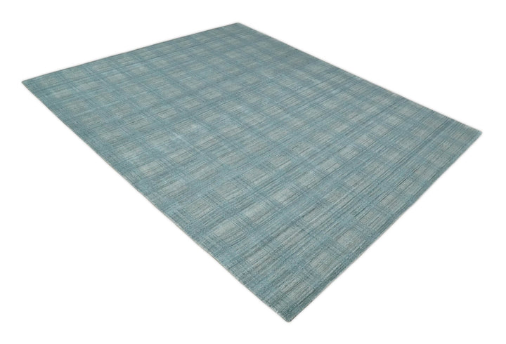 Checkered Blue and Gray Scandinavian 8x10 Hand Made Blended Wool Flatwoven Area Rug | KE26 - The Rug Decor