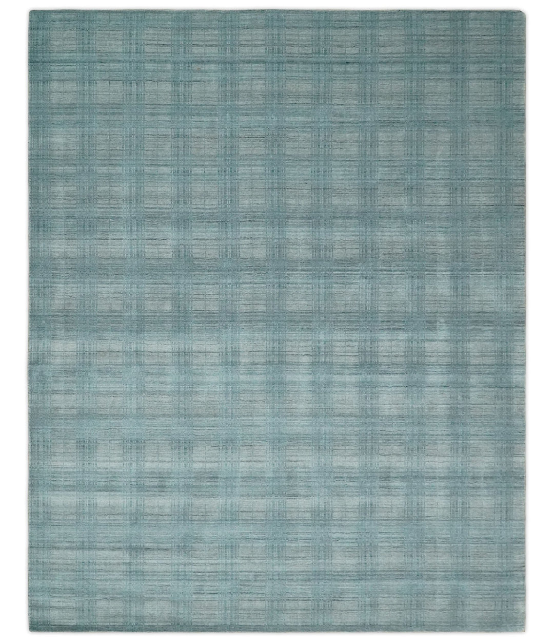Checkered Blue and Gray Scandinavian 8x10 Hand Made Blended Wool Flatwoven Area Rug | KE26 - The Rug Decor