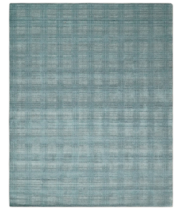 Checkered Blue and Gray Scandinavian 8x10 Hand Made Blended Wool Flatwoven Area Rug | KE26 - The Rug Decor