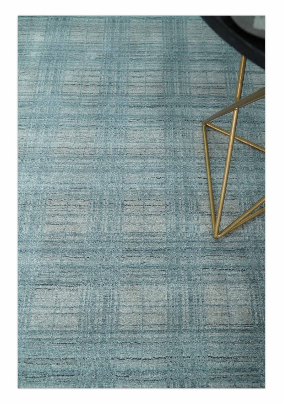 Checkered Blue and Gray Scandinavian 8x10 Hand Made Blended Wool Flatwoven Area Rug | KE26 - The Rug Decor