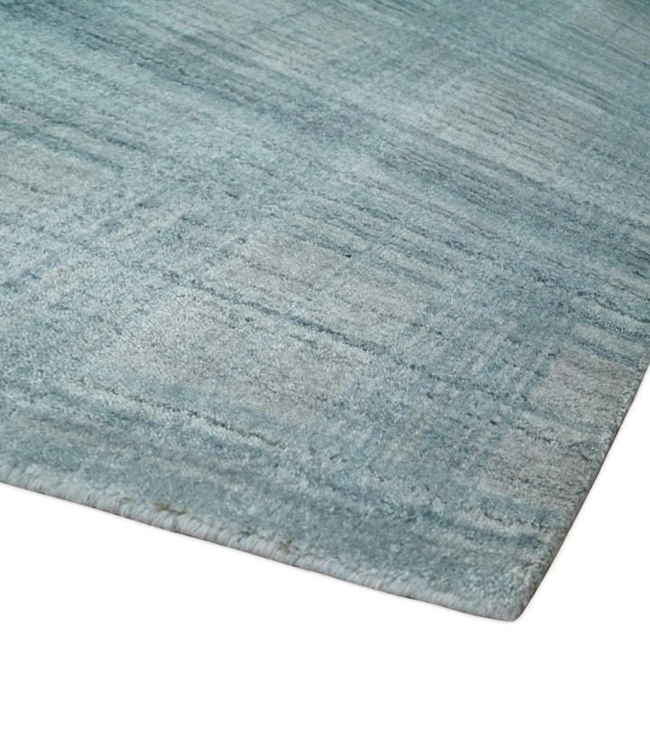 Checkered Blue and Gray Scandinavian 8x10 Hand Made Blended Wool Flatwoven Area Rug | KE26 - The Rug Decor