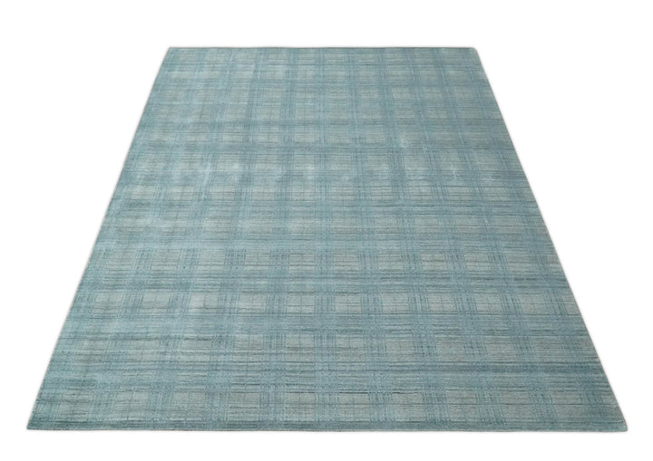 Checkered Blue and Gray Scandinavian 8x10 Hand Made Blended Wool Flatwoven Area Rug | KE26 - The Rug Decor