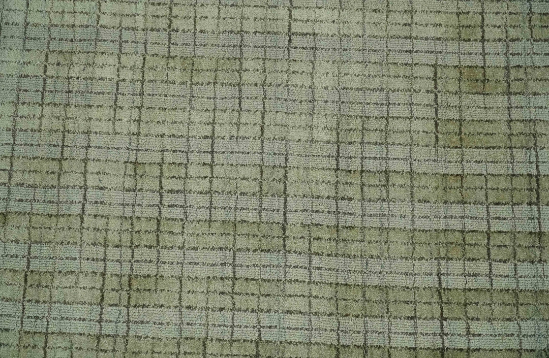 Checkered Olive, Beige and Brown Scandinavian 8x10 Hand Made Blended Wool Flatwoven Area Rug | KE19 - The Rug Decor