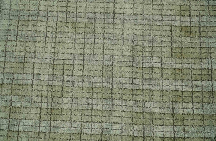 Checkered Olive, Beige and Brown Scandinavian 8x10 Hand Made Blended Wool Flatwoven Area Rug | KE19 - The Rug Decor