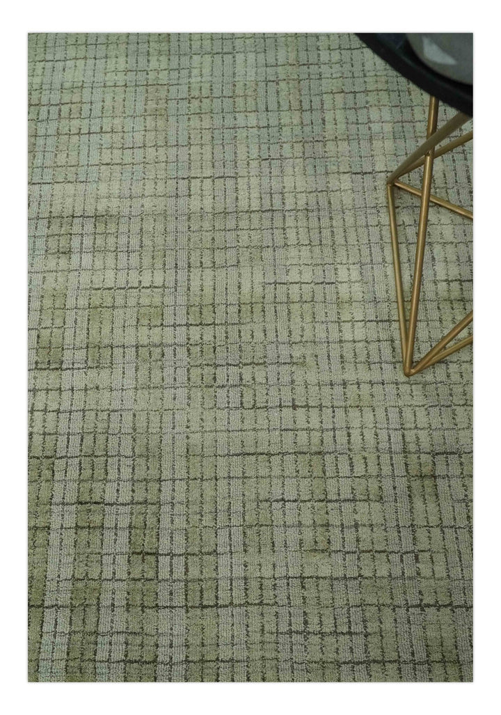 Checkered Olive, Beige and Brown Scandinavian 8x10 Hand Made Blended Wool Flatwoven Area Rug | KE19 - The Rug Decor