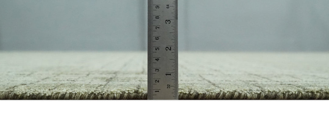 Checkered Olive, Beige and Brown Scandinavian 8x10 Hand Made Blended Wool Flatwoven Area Rug | KE19 - The Rug Decor