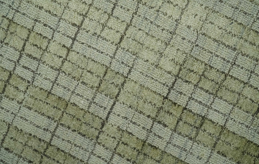 Checkered Olive, Beige and Brown Scandinavian 8x10 Hand Made Blended Wool Flatwoven Area Rug | KE19 - The Rug Decor