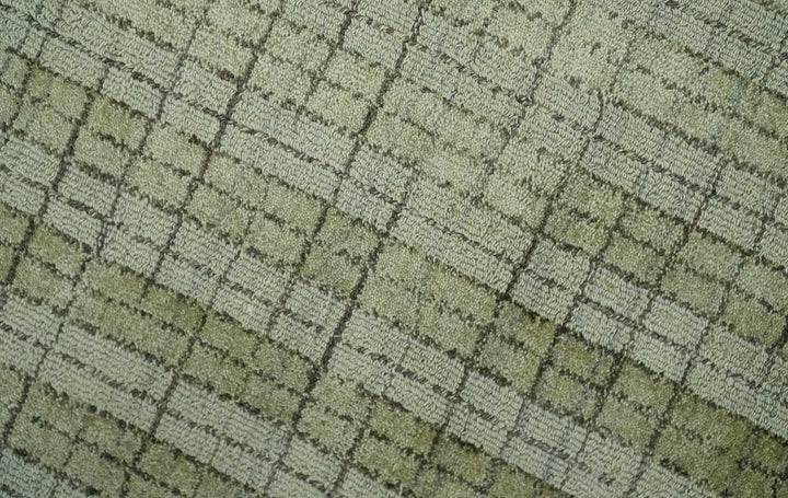 Checkered Olive, Beige and Brown Scandinavian 8x10 Hand Made Blended Wool Flatwoven Area Rug | KE19 - The Rug Decor