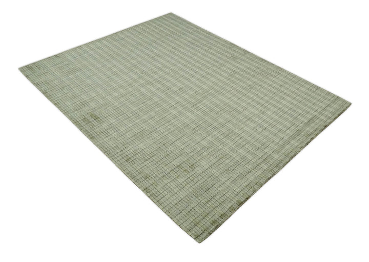 Checkered Olive, Beige and Brown Scandinavian 8x10 Hand Made Blended Wool Flatwoven Area Rug | KE19 - The Rug Decor