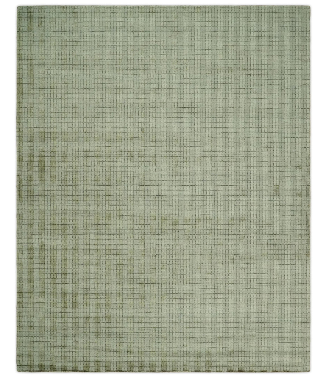 Checkered Olive, Beige and Brown Scandinavian 8x10 Hand Made Blended Wool Flatwoven Area Rug | KE19 - The Rug Decor