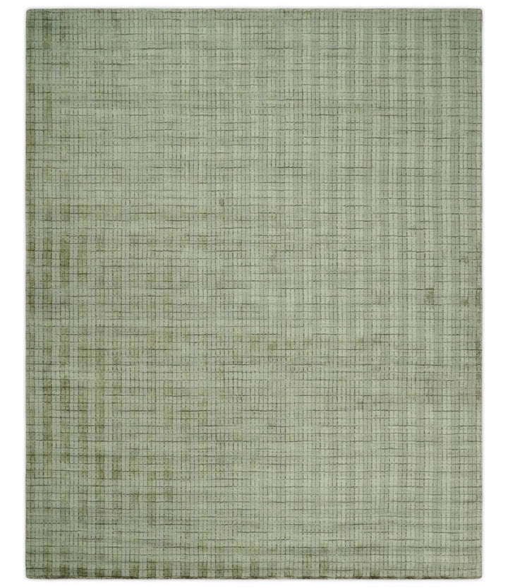Checkered Olive, Beige and Brown Scandinavian 8x10 Hand Made Blended Wool Flatwoven Area Rug | KE19 - The Rug Decor