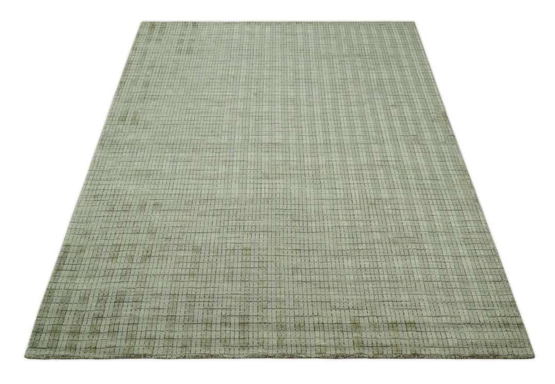 Checkered Olive, Beige and Brown Scandinavian 8x10 Hand Made Blended Wool Flatwoven Area Rug | KE19 - The Rug Decor