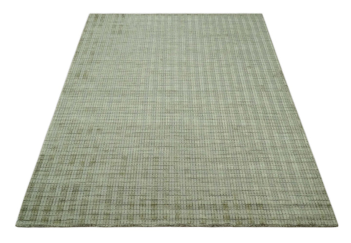 Checkered Olive, Beige and Brown Scandinavian 8x10 Hand Made Blended Wool Flatwoven Area Rug | KE19 - The Rug Decor