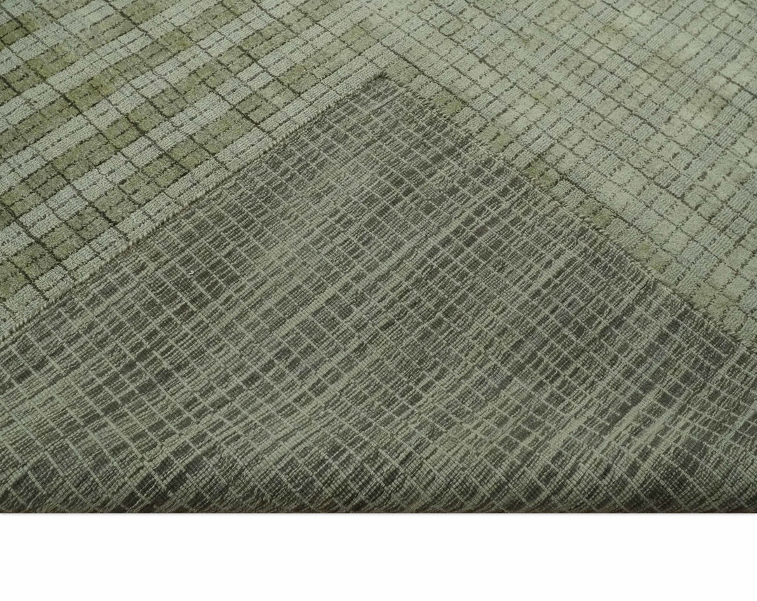 Checkered Olive, Beige and Brown Scandinavian 8x10 Hand Made Blended Wool Flatwoven Area Rug | KE19 - The Rug Decor