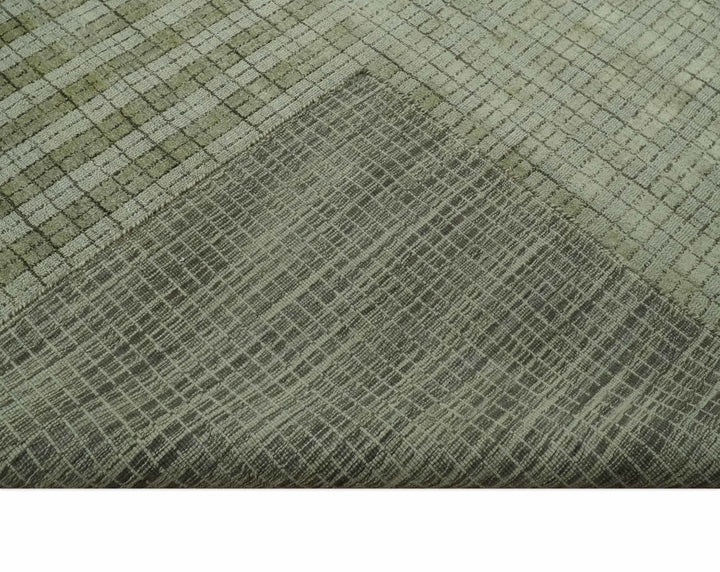 Checkered Olive, Beige and Brown Scandinavian 8x10 Hand Made Blended Wool Flatwoven Area Rug | KE19 - The Rug Decor