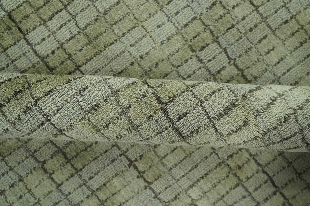 Checkered Olive, Beige and Brown Scandinavian 8x10 Hand Made Blended Wool Flatwoven Area Rug | KE19 - The Rug Decor