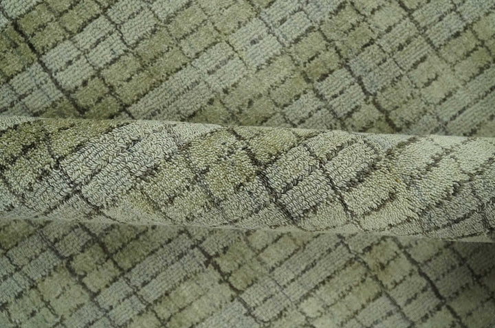 Checkered Olive, Beige and Brown Scandinavian 8x10 Hand Made Blended Wool Flatwoven Area Rug | KE19 - The Rug Decor