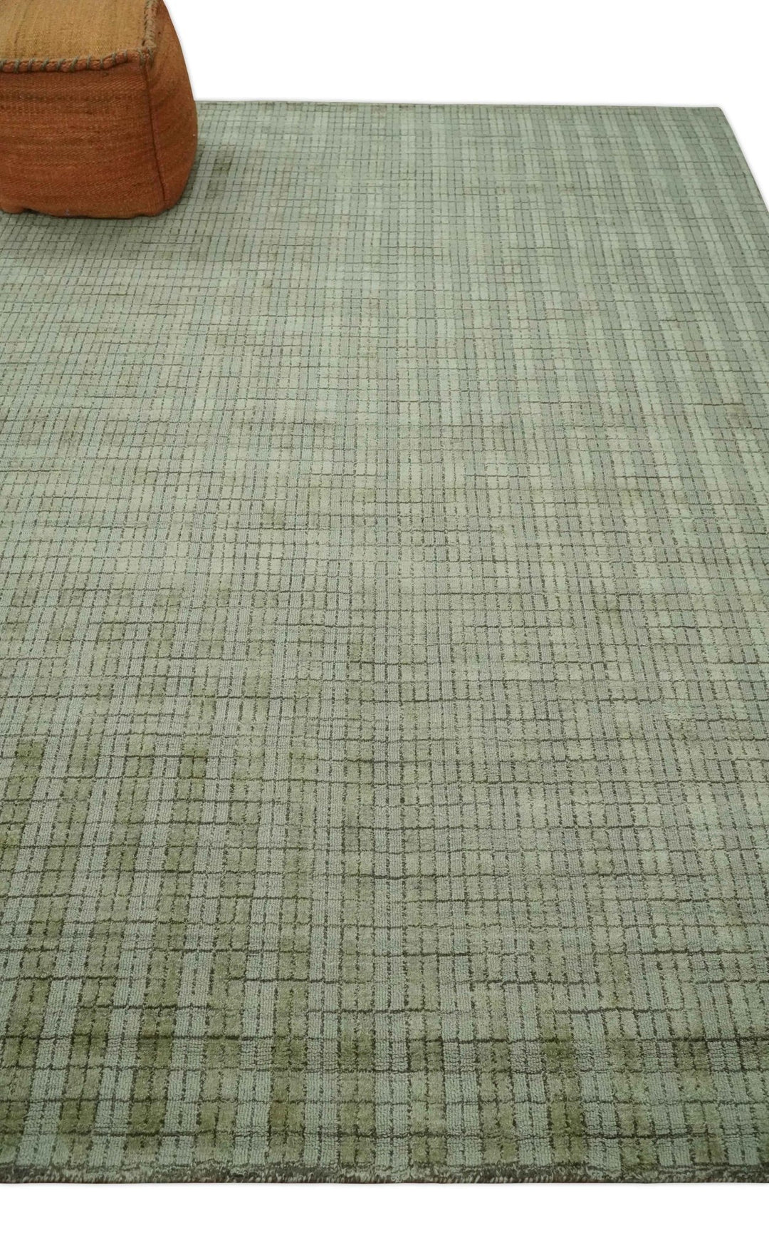 Checkered Olive, Beige and Brown Scandinavian 8x10 Hand Made Blended Wool Flatwoven Area Rug | KE19 - The Rug Decor