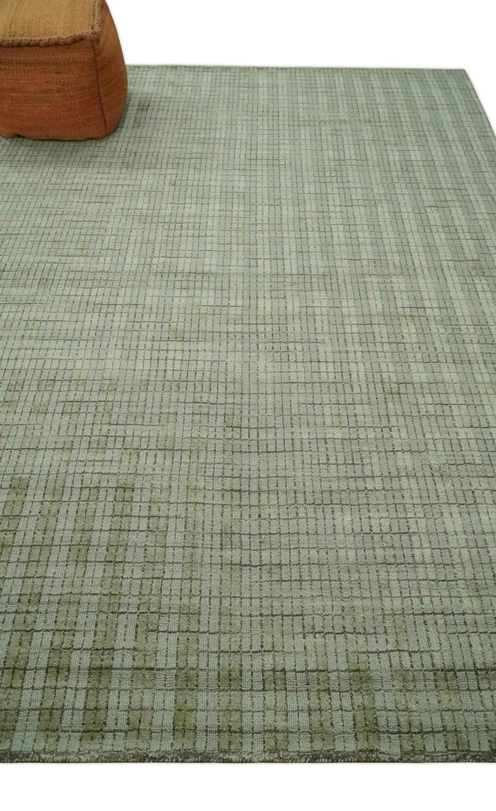 Checkered Olive, Beige and Brown Scandinavian 8x10 Hand Made Blended Wool Flatwoven Area Rug | KE19 - The Rug Decor