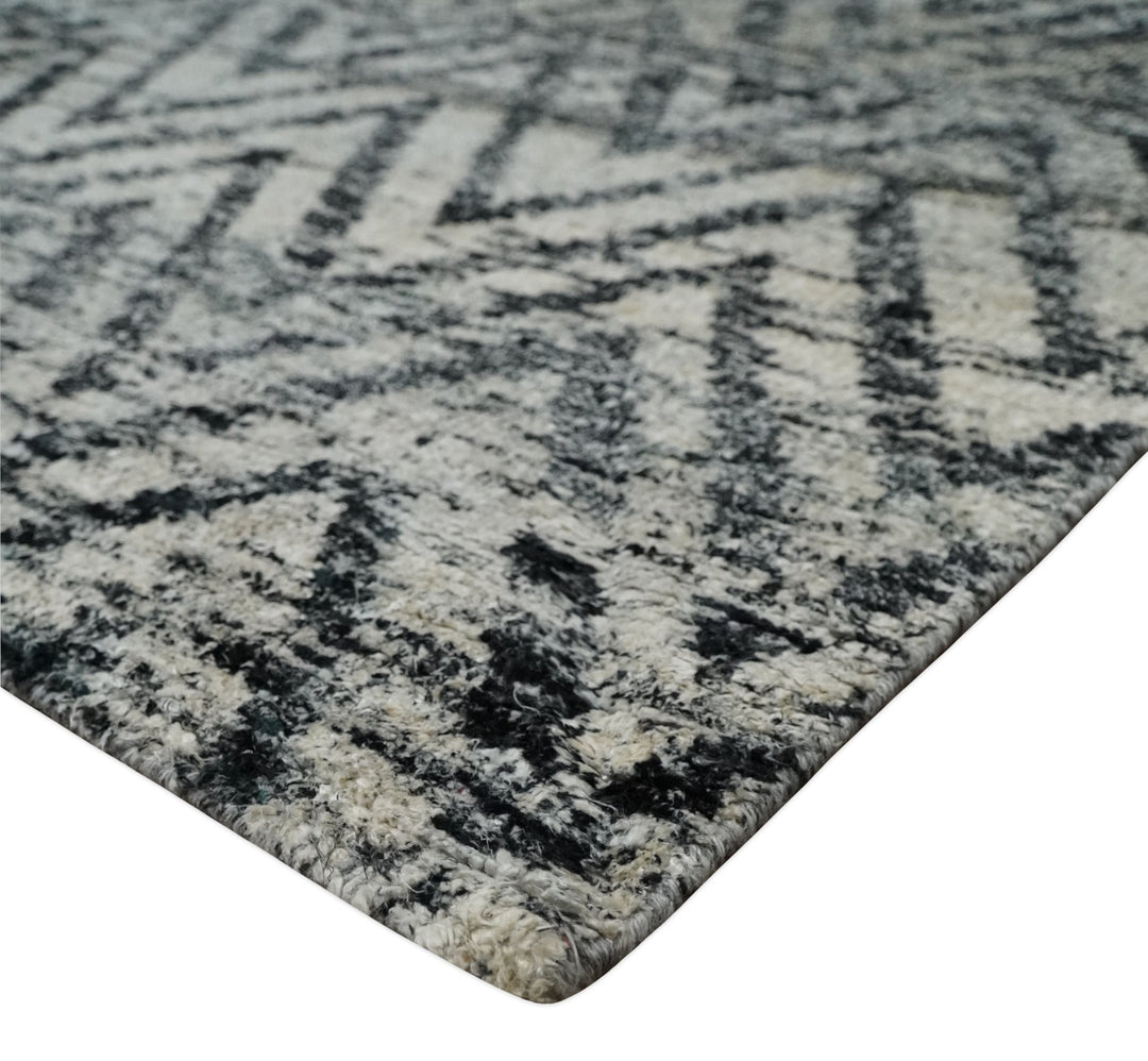 Chevron Silver and Black Shaded Scandinavian 5x8 Bamboo Silk Flatwoven Area Rug | HL36 - The Rug Decor