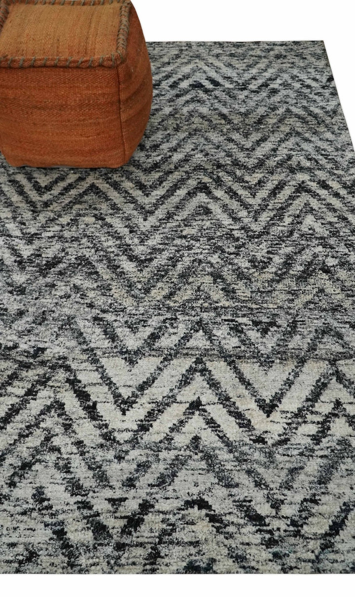 Chevron Silver and Black Shaded Scandinavian 5x8 Bamboo Silk Flatwoven Area Rug | HL36 - The Rug Decor