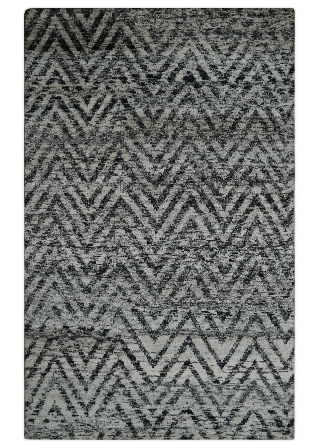 Chevron Silver and Black Shaded Scandinavian 5x8 Bamboo Silk Flatwoven Area Rug | HL36 - The Rug Decor