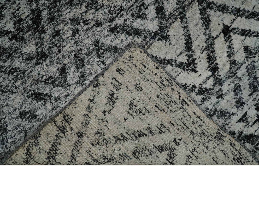 Chevron Silver and Black Shaded Scandinavian 5x8 Bamboo Silk Flatwoven Area Rug | HL36 - The Rug Decor
