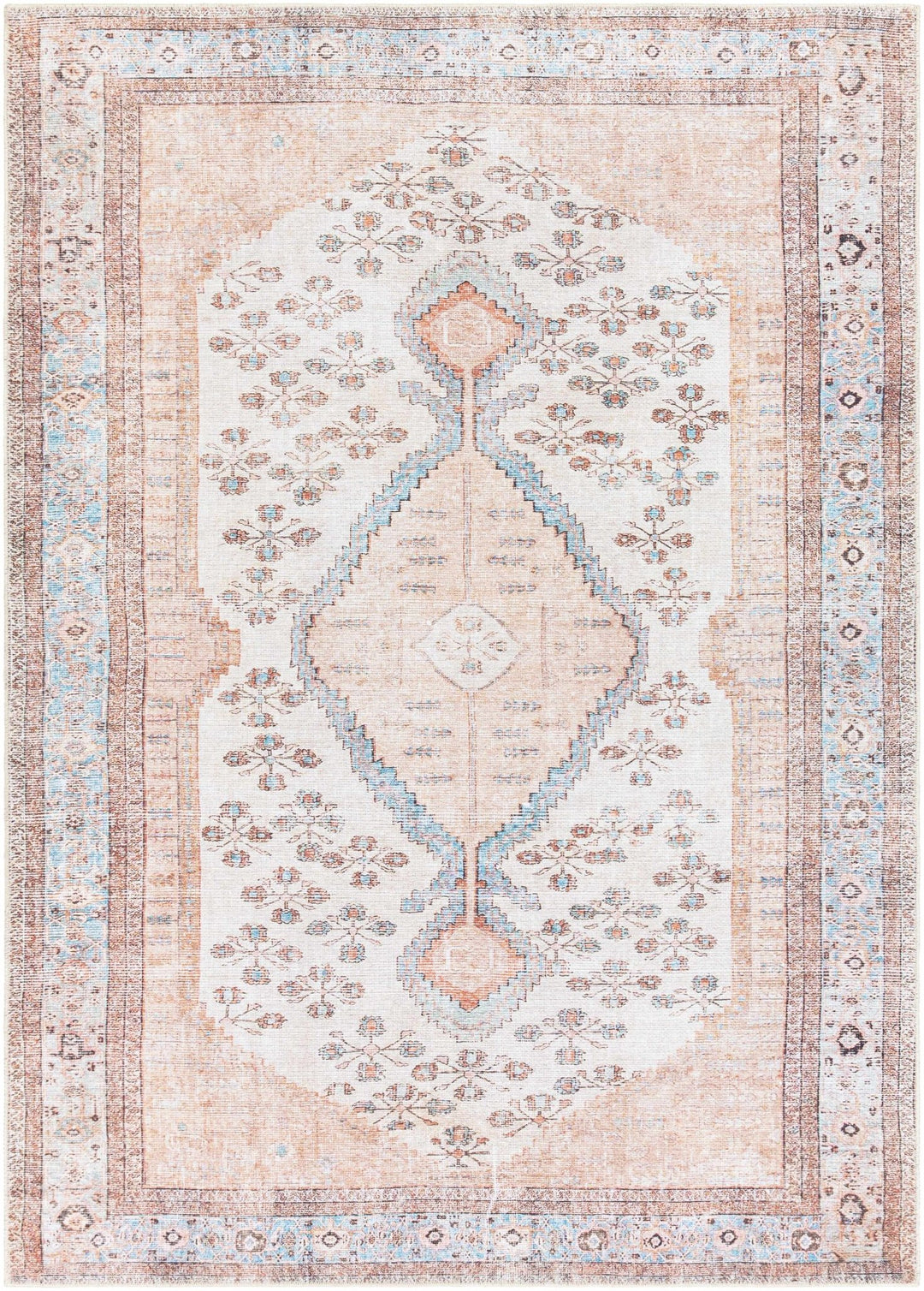 Chic Traditional Floral Ivory, Peach and Blue Machine washable Area Rug - The Rug Decor