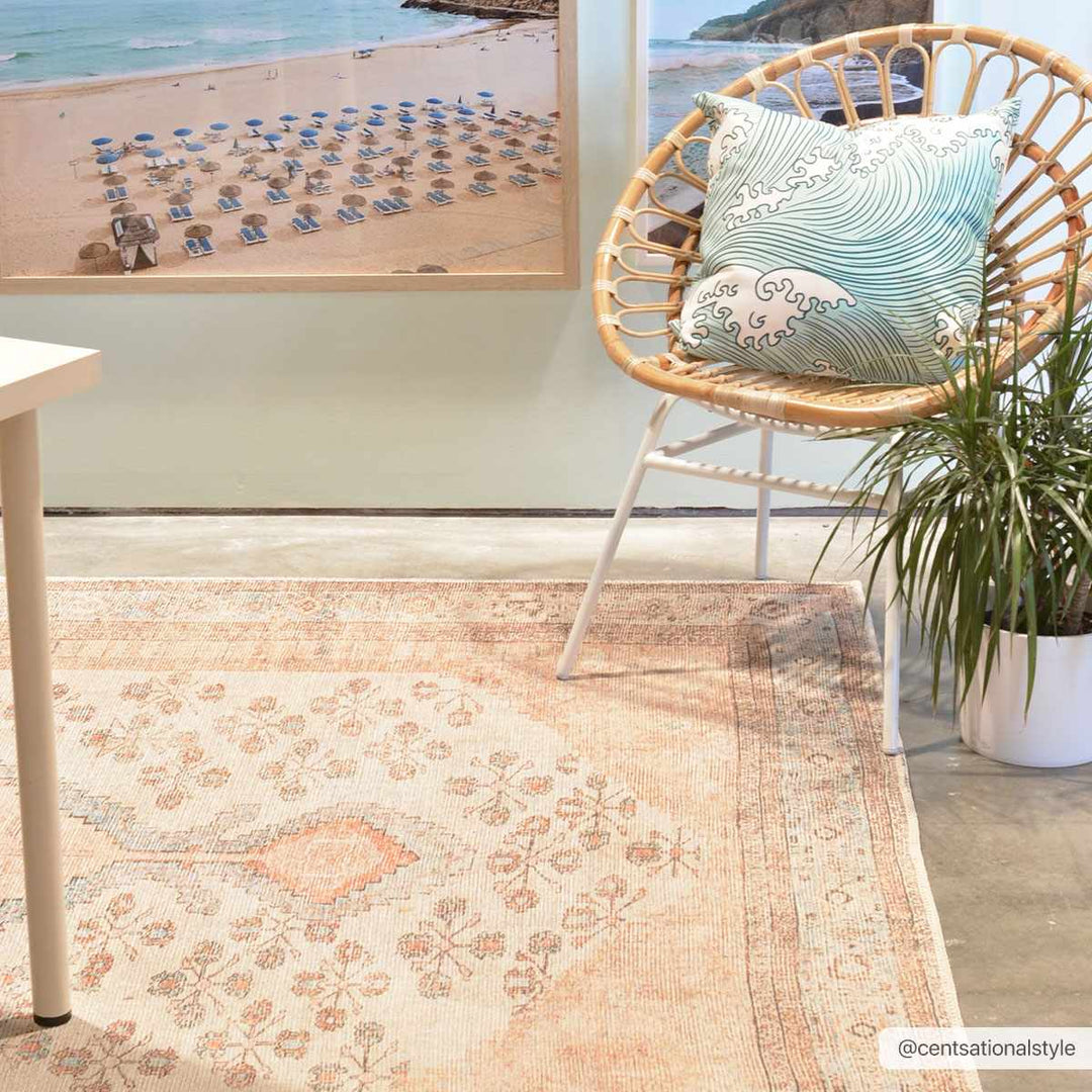 Chic Traditional Floral Ivory, Peach and Blue Machine washable Area Rug - The Rug Decor