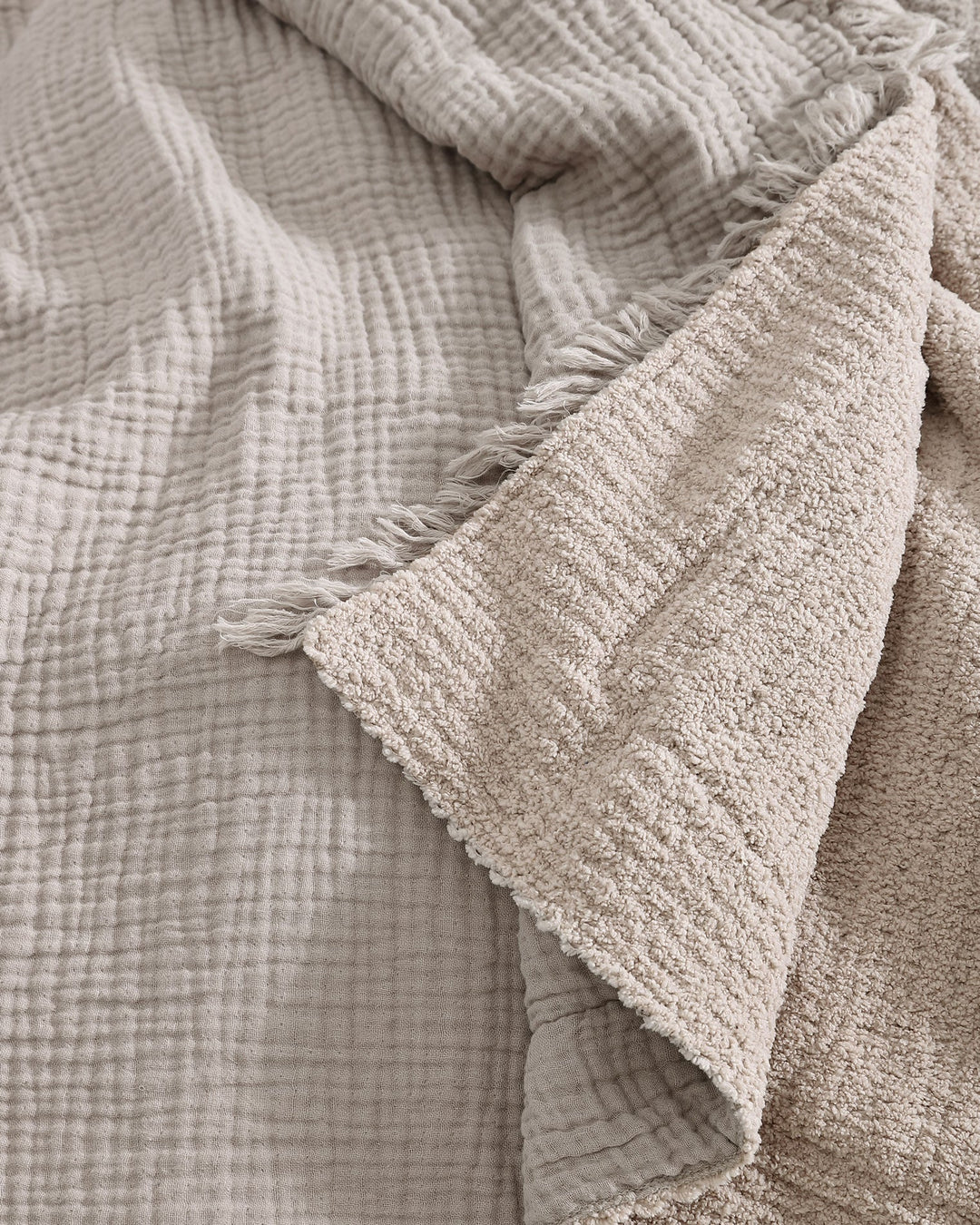 Cloud Gray and Taupe Snug Muslin washable Throw - The Rug Decor