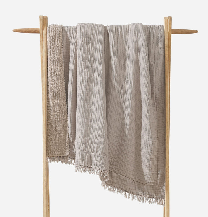 Cloud Gray and Taupe Snug Muslin washable Throw - The Rug Decor