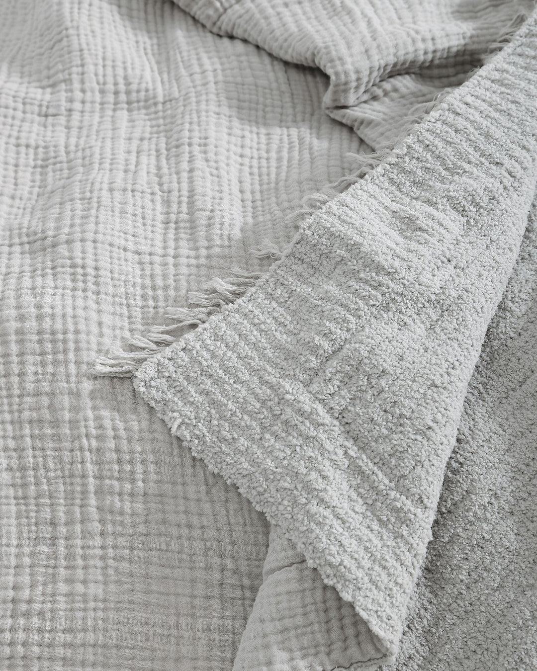Cloud Gray and Taupe Snug Muslin washable Throw - The Rug Decor
