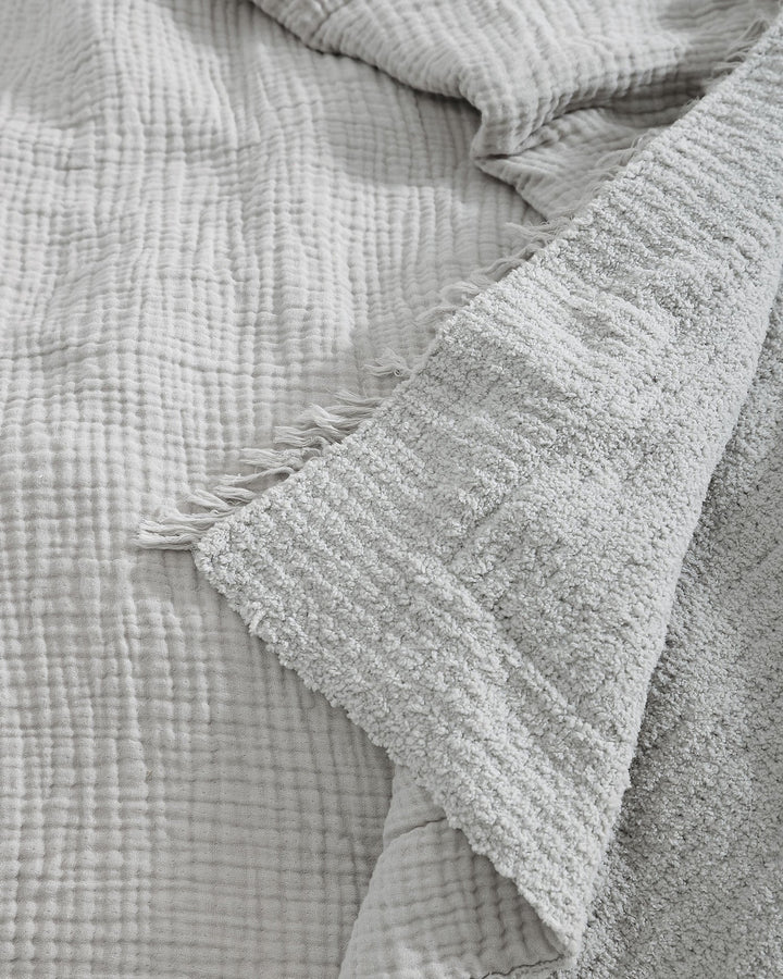 Cloud Gray and Taupe Snug Muslin washable Throw - The Rug Decor