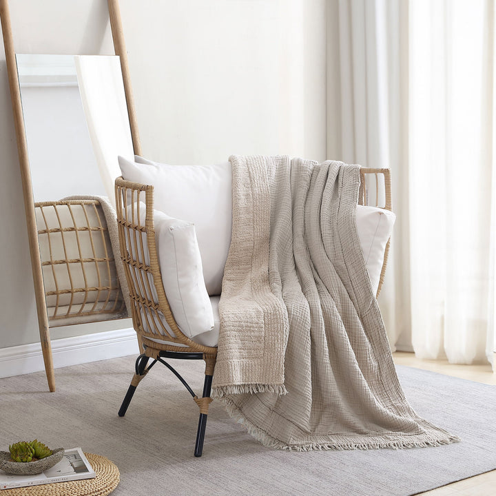 Cloud Gray and Taupe Snug Muslin washable Throw - The Rug Decor