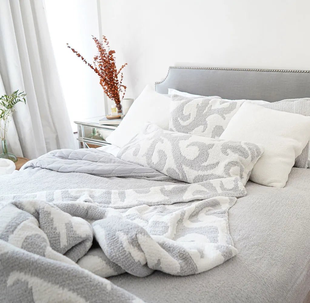 Cloud Gray, Sahara Tan, Coal, Taupe And Off White Modern Soft Plush Throw - The Rug Decor