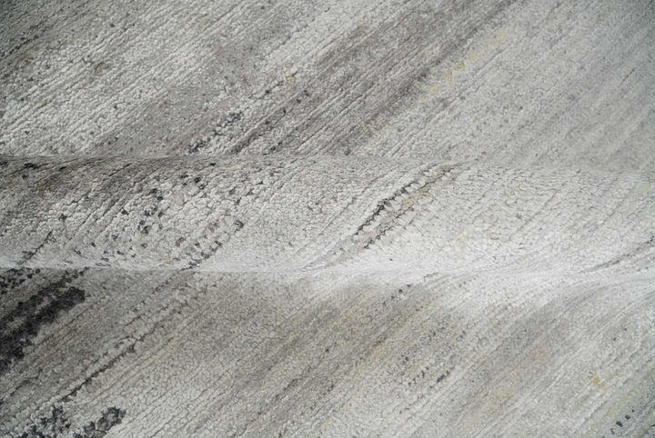 Contemporary Abstract 9x12 Hand Knotted Beige, Charcoal and Gray Wool and Bamboo Silk Area Rug - The Rug Decor