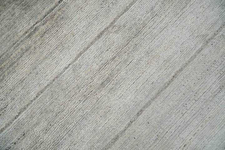 Contemporary Abstract 9x12 Hand Knotted Beige, Charcoal and Gray Wool and Bamboo Silk Area Rug - The Rug Decor