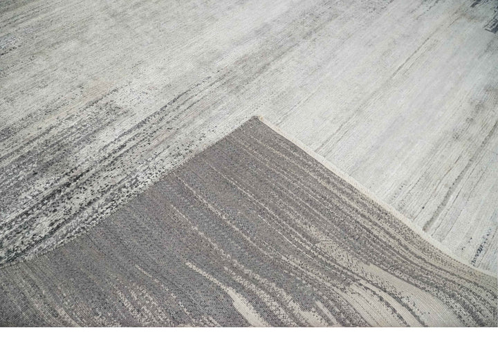 Contemporary Abstract 9x12 Hand Knotted Beige, Charcoal and Gray Wool and Bamboo Silk Area Rug - The Rug Decor