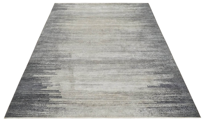 Contemporary Abstract 9x12 Hand Knotted Beige, Charcoal and Gray Wool and Bamboo Silk Area Rug - The Rug Decor