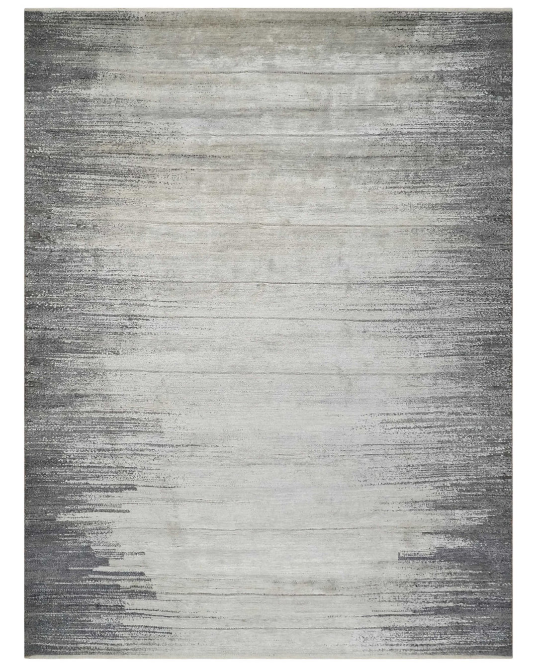 Contemporary Abstract 9x12 Hand Knotted Beige, Charcoal and Gray Wool and Bamboo Silk Area Rug - The Rug Decor