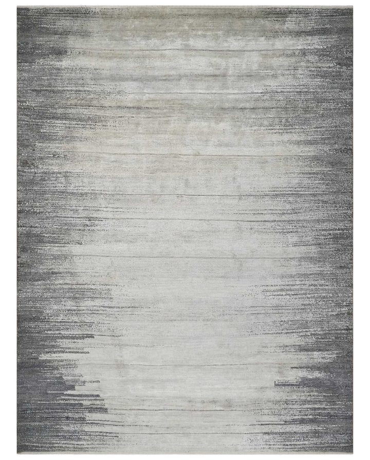Contemporary Abstract 9x12 Hand Knotted Beige, Charcoal and Gray Wool and Bamboo Silk Area Rug - The Rug Decor