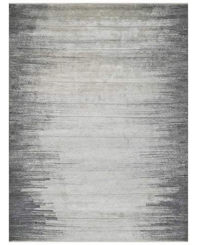 Contemporary Abstract 9x12 Hand Knotted Beige, Charcoal and Gray Wool and Bamboo Silk Area Rug - The Rug Decor