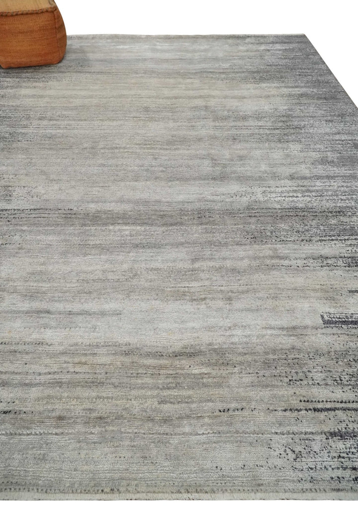Contemporary Abstract 9x12 Hand Knotted Beige, Charcoal and Gray Wool and Bamboo Silk Area Rug - The Rug Decor