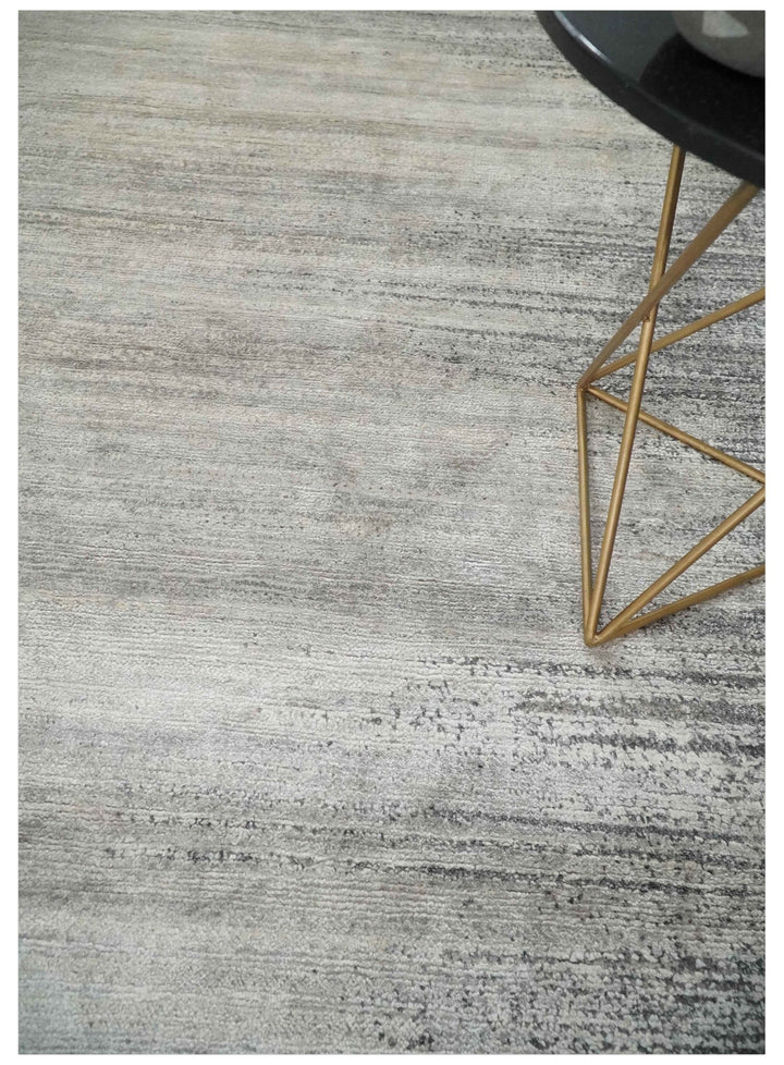 Contemporary Abstract 9x12 Hand Knotted Beige, Charcoal and Gray Wool and Bamboo Silk Area Rug - The Rug Decor
